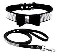 ETOPARS Correas de Collar de Perro con Diamantes de Imitación, Collar y Correa para Perro, Collar para Perro Correa de Piel de Ante Suave y Brillante