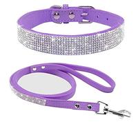 ETOPARS Correas de Collar de Perro con Diamantes de Imitación, Collar y Correa para Perro, Collar para Perro Correa de Piel de Ante Suave y Brillante, Arnés para Collar de Perro para Mascotas