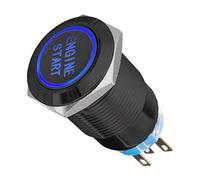 ETOPARS Negro Caso Coche 12V 19mm Botón de Arranque Momentáneo Interruptor | Luz Azul Camión Metal Interruptor de Palanca Ignición Engine Start