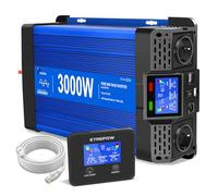 ETREPOW 3000W/6000W Inversor 12v 220v Onda Pura con Mando a Distancia, 2 Tomas UE, 2 Puertos USB + Tipo-C, para electrodomésticos, caravanas, Camping Conversor de Voltaje.