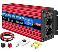 ETREPOW Inversor 24v 220v Onda Pura 2000W /4000W Convertidor de Voltaje con 2 Tomas UE y un USB de 2,1A, Mando a Distancia Inalámbrico, Pantalla Digital y 2 Ventiladores - Auto Transformador