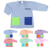 Etrexonline Bata Escolar con Nombre Bordado Personalizable Babi Escolar Infantil Sin Botones Niño y Niña Elástica en Puño y Cuello - 1-2 Años