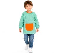 Etrexonline Bata Escolar para Niños y Niñas - Modelo Cómodo Sin Botones, con Bolsillo, Puños y Cuello Elásticos, Babi Ideal para Guardería y Colegio Infantil - Verde3-4 Años