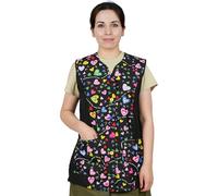 Etrexonline Casaca de Mujer Sin Mangas con Botones - Uniforme Laboral de Limpieza, Estampado de Corazones, Ideal para Profesionales,Talla 3XL