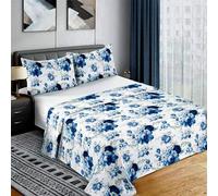 Etrexonline Conjunto de Sábanas 3 Piezas Cama 90 cm - Microfibra Ultra Suave Incluye 1 Bajera 90x200+28 cm, 1 Encimera 160x270 cm, y 1 Fundas de Almohada 50x110 cm - Color Flor Azul Royal