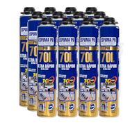 Etrexonline Espuma de Poliuretano 70L Ultra Rápida 750ml con Cánulas - Espuma Expansiva Multiusos para Sellado, Aislamiento y Relleno - Pack de 12 Botes