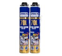 Etrexonline Espuma de Poliuretano 70L Ultra Rápida 750ml con Cánulas - Espuma Expansiva Multiusos para Sellado, Aislamiento y Relleno - Pack de 2 Botes