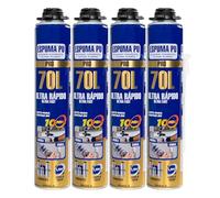 Etrexonline Espuma de Poliuretano 70L Ultra Rápida 750ml con Cánulas - Espuma Expansiva Multiusos para Sellado, Aislamiento y Relleno - Pack de 4 Botes