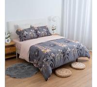 Etrexonline Juego de Funda Nórdica 4 Piezas para Cama 135 - Funda Edredón 220x220 cm, Sábana Bajera 135x200+28 cm, 2 Fundas de Almohadas 50x75 cm - Microfibra Suave y Transpirable - Flores Gris