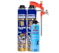 Etrexonline Kit Espuma de Poliuretano 70L Ultra Rápida - 2 Botes de 750ml + Pistola Aplicadora + Limpiador 500ml, Espuma Expansiva para Sellado y Aislamiento