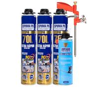 Etrexonline Kit Espuma de Poliuretano 70L Ultra Rápida - 3 Botes de 750ml + Pistola Aplicadora + Limpiador 500ml, Espuma Expansiva para Sellado y Aislamiento
