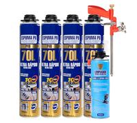 Etrexonline Kit Espuma de Poliuretano 70L Ultra Rápida - 4 Botes 750ml + Pistola Aplicadora + Limpiador 500ml, Espuma Expansiva para Sellado y Aislamiento