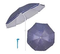 Etrexonline Sombrilla de playa Plegable, Inclinable, Protección Solar, Incluye Bolsa de Viaje Soporte - Azul Blanco 180cm
