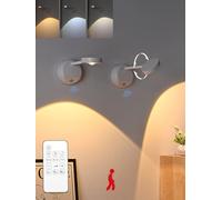 Etrogo Aplique Pared Interior con Pila Recargable,Con Sensor PIR,3 Modos,3 Colors y Brillo Regulable, Control Táctil y a Mando,Luz LED Lámpara de Pared Inalámbrica,ABS,con USB-C