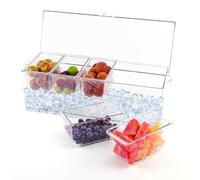 EtsRmi Bandeja de condimentos de 5 compartimentos con tapas, 6 tenedores de plástico y 2 clips, recipientes no extraíbles para bar, taco, ensalada, fiesta y guarnición, mantiene la comida fría en el