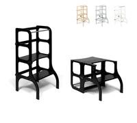 Ette Tete Step’n’Sit® Montessori Torre - Mesa de Aprendizaje Convertible • Multifuncional 2 en 1 (con Cierres de Negro, Negro)