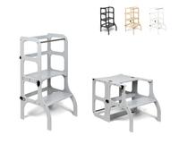 Ette Tete Step’n’Sit® Montessori Torre - Mesa de Aprendizaje Convertible • Multifuncional 2 en 1 (con Cierres de Negro, Gris)
