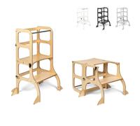 Ette Tete Step’n’Sit® Montessori Torre - Mesa de Aprendizaje Convertible • Multifuncional 2 en 1 • con Patas de Apoyo adicionales (con Cierres de Plata, De Madera)