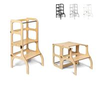 Ette Tete STEP’n’SIT® Montessori Torre - Mesa de Aprendizaje Convertible • Multifuncional 2 en 1 (de madera, con cierres de oro)