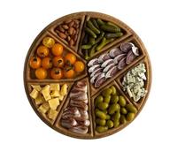 ETUCYNG Platos de madera para servir, 25 x 25 x 3 cm, tabla grande para servir con 8 compartimentos extraíbles, juego de bandeja para queso, cuencos para aperitivos resistentes y sostenibles, para