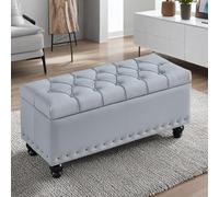 ETUELNOPT Almacenamiento otomano, Banco del Almacenamiento con tamaños múltiples Multicolores ocultados Tela de la tecnología Marco Madera sólida(Grey,100 * 40 * 45cm/39 * 16 * 18in)