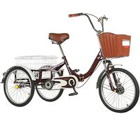 ETUELNOPT Bicicleta Plegable Urbana, Triciclo Adulto Plegable Ruedas de la Sola Velocidad 3 20 Pulgadas con Cesta multicolora(Red)