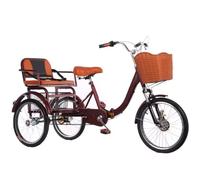ETUELNOPT Bicicleta Plegable Urbana, Triciclo Plegable for Adulto de 20 Pulgadas, Horquilla Delantera hidráulica, cinturón Seguridad, Multicolor en tándem(Wine Red)