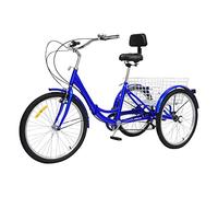 ETUELNOPT Bicicleta Plegable Urbana, Triciclo Plegable for Adultos 7 velocidades Cesta de 24 Pulgadas Azul