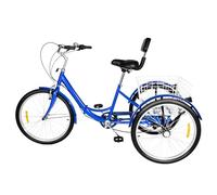 ETUELNOPT Bicicleta Plegable Urbana, Triciclo Plegable for Adultos de 24 Pulgadas, Cesta con Respaldo Azul 7 velocidades Ajustable