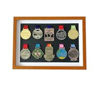ETUELNOPT Caja de Almacenamiento de medallas para, Medallas Militares multicoloras de los Deportes tamaños la Vitrina Medalla Madera sólida(Teak Color,A4 (2 Medals))