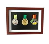 ETUELNOPT Caja de Almacenamiento de medallas para, Tamaños múltiples Multicolores de la Vitrina Medalla Madera sólida for los Deportes y Las medallas Militares(Mahogany Color,A4 (2 Medals))