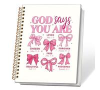 ETVISO Dios dice que eres cristiano, diario bíblico con lazo rosa coqueta, diario de oración religiosa para mujer, cuaderno de notas de iglesia, cuadernos de espiral de tapa dura de las Escrituras