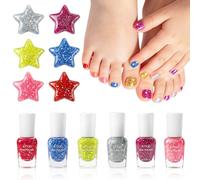 ETYJO Juego de esmalte de uñas para niños con purpurina, 6 colores, esmalte de uñas para niños a partir de 3, 4, 5, 6 años, no tóxico, extraíble, base de agua, kit de regalo