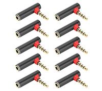 ETYUDPABV 10 Pcs 3.5mm Male to Female 90 Degree Elbow Adapter, Headset Audio Jack Connector, Gold - Plated Aluminum Alloy Right Angle Plug for Headphones with Mic, Compatible with Smartphone (Negra)