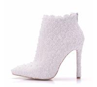 ETZRYSYB Botas para mujer, sexy, a la moda, de encaje blanco, para fiesta, graduación, boda, vestido de novia, zapatos de tacón alto con flores (6.5 UK)