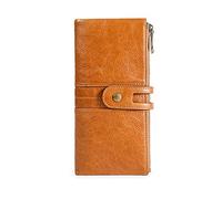 ETZRYSYB Monederos para mujer, 100 % piel auténtica, cartera para mujer, vintage, larga, cartera para teléfono, monedero grande para dinero, Brown, Talla única