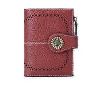 ETZRYSYB Monederos para mujer, carteras de cuero genuino para mujer, bloqueador, pequeño, simple, corto, plegable, mini monedero para monedas para adolescentes y niñas, rojo oscuro, Talla única