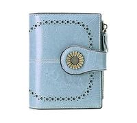 ETZRYSYB Monederos para mujer, carteras de cuero genuino para mujer, bloqueador, pequeño, simple, corto, plegable, mini monedero para monedas para adolescentes y niñas, azul claro, Talla única