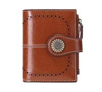 ETZRYSYB Monederos para mujer, carteras de cuero genuino para mujer, bloqueador, pequeño, simple, corto, plegable, mini monedero para monedas para adolescentes y niñas, Brown, Talla única