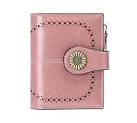 ETZRYSYB Monederos para mujer, carteras de cuero genuino para mujer, bloqueador, pequeño, simple, corto, plegable, mini monedero para monedas para adolescentes y niñas, rosa claro, Talla única