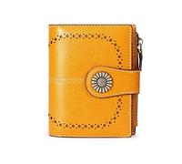 ETZRYSYB Monederos para mujer, carteras de cuero genuino para mujer, bloqueador, pequeño, simple, corto, plegable, mini monedero para monedas para adolescentes y niñas, Amarillo, Talla única