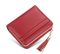 ETZRYSYB Monederos para mujer con borlas de moda para mujer, cartera de piel sintética con cierre y hebilla, carteras cortas para mujer, monedero de lujo multitarjeta, 2 pliegues, Red, Talla única