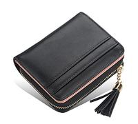 ETZRYSYB Monederos para mujer con borlas de moda para mujer, cartera de piel sintética con cierre y hebilla, carteras cortas para mujer, monedero de lujo multitarjeta, 2 pliegues, negro, Talla única