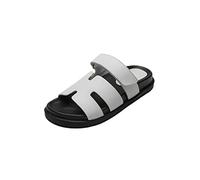 ETZRYSYB Pantuflas de piel auténtica con plataforma, zapatillas planas de marca elegante, White, 42.5 EU