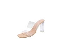 ETZRYSYB Sandalias para mujer, zapatos de mujer, pantuflas de tacón cuadrado, tacón bajo, alto, transparente, bloque de verano, Beige 9 cm, 42.5 EU