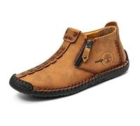 ETZRYSYB Zapatos de cuero para hombre, botines cómodos y gruesos de felpa cálida para hombre, botas de nieve de cuero dividido, para otoño al aire libre, Amarillo, 45 EU