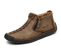 ETZRYSYB Zapatos de cuero para hombre, botines cómodos y gruesos de felpa cálida para hombre, botas de nieve de cuero dividido, para otoño al aire libre, Brown, 45 EU