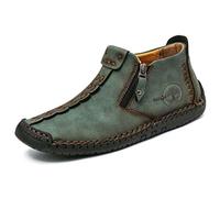 ETZRYSYB Zapatos de cuero para hombre, botines cómodos y gruesos de felpa cálida para hombre, botas de nieve de cuero dividido, para otoño al aire libre, Green, 44 EU