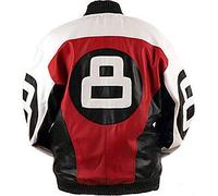 EU Fashions 8 Ball Bomber chamarra de motocicleta para hombre Negro Red, Black and White 3XL