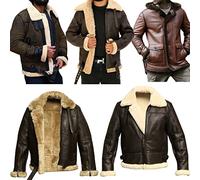 EU Fashions B3 Bomber Piel de oveja Shearling Chaqueta de cuero RAF Aviator Fighter Pilots WW2 Chaqueta de piel de invierno para hombres, Dark Brown B3 Bomber Jacket, XXXXL
